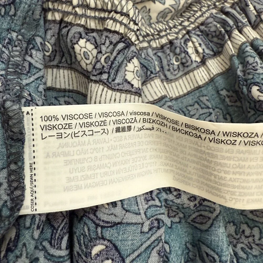 Mango Floral Paisley Print Button Up Tiered Maxi Dress Women's 2 Blue White NWT